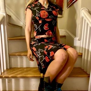 Vintage Two Piece Set Cropped Shirt and Skirt